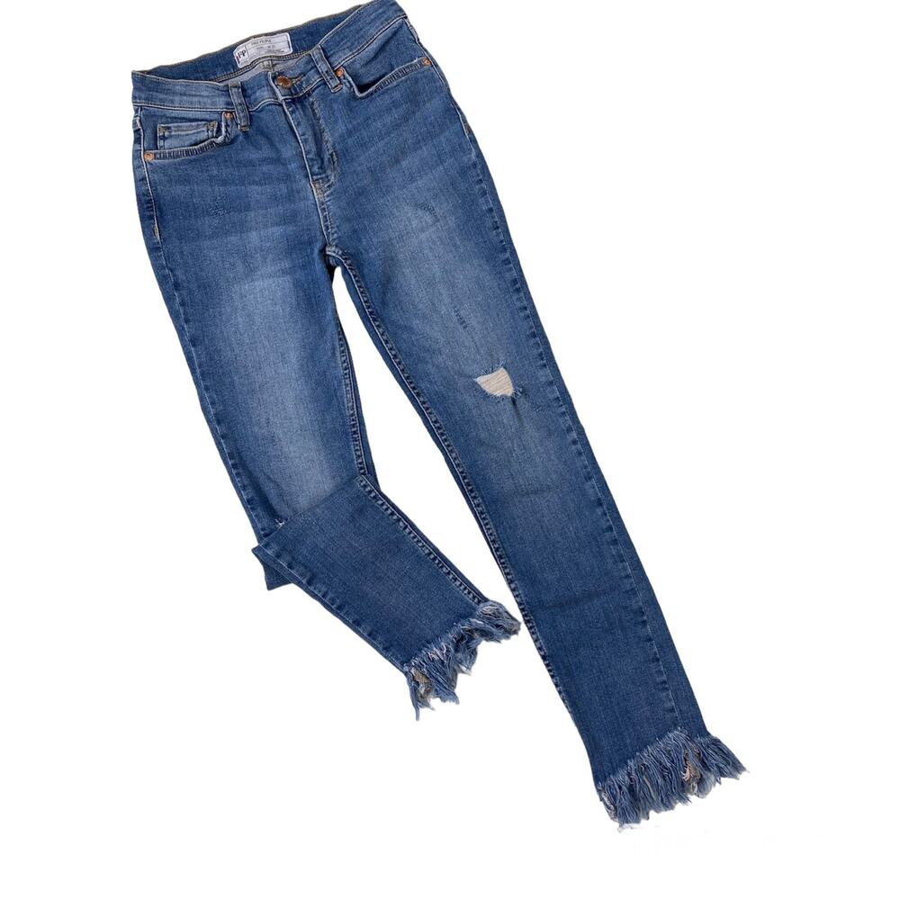 Free People Great Heights Jeans Frayed Hem Skinny Distressed Ripped Womens Sz 25